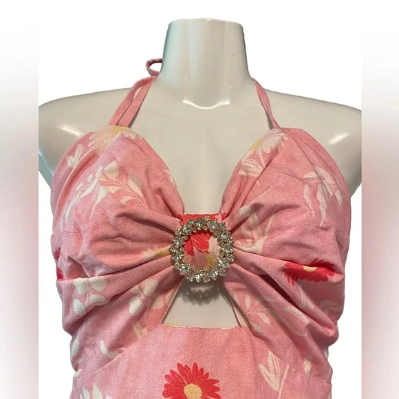 NWT Rare Raissa Floral Shimmer Halter Dress - Picture 2 of 9